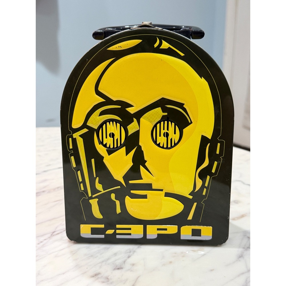 Star Wars C-3PO Embossed Metal Lunch Box Yellow Black Collectible Tin Case
